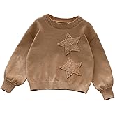 WDIRARA Toddler Girl's Star Patched Sweater Crew Neck Long Sleeve Pullover Knit Tops