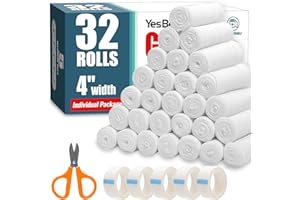YesBes 32 Pack Gauze Rolls, 4 in x 4.1 Yards, Premium Gauze Wrap Roll for Wounds, Bandage Wrap Rolled Gauzes, Mummy Wraps, Individually Wrapped