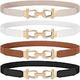 WERFORU 4 Pack Women Skinny Elastic Waist Belt Gold Buckle Stretchy Thin Belt for Jeans Dress
