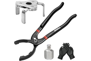 SHALL Oil Filter Removal Set, Universal 3-Jaw Oil Filter Wrench, 12 Inch Adjustable Metal Oil Filter Plier, 1/2"(F)×3/8"(M) A