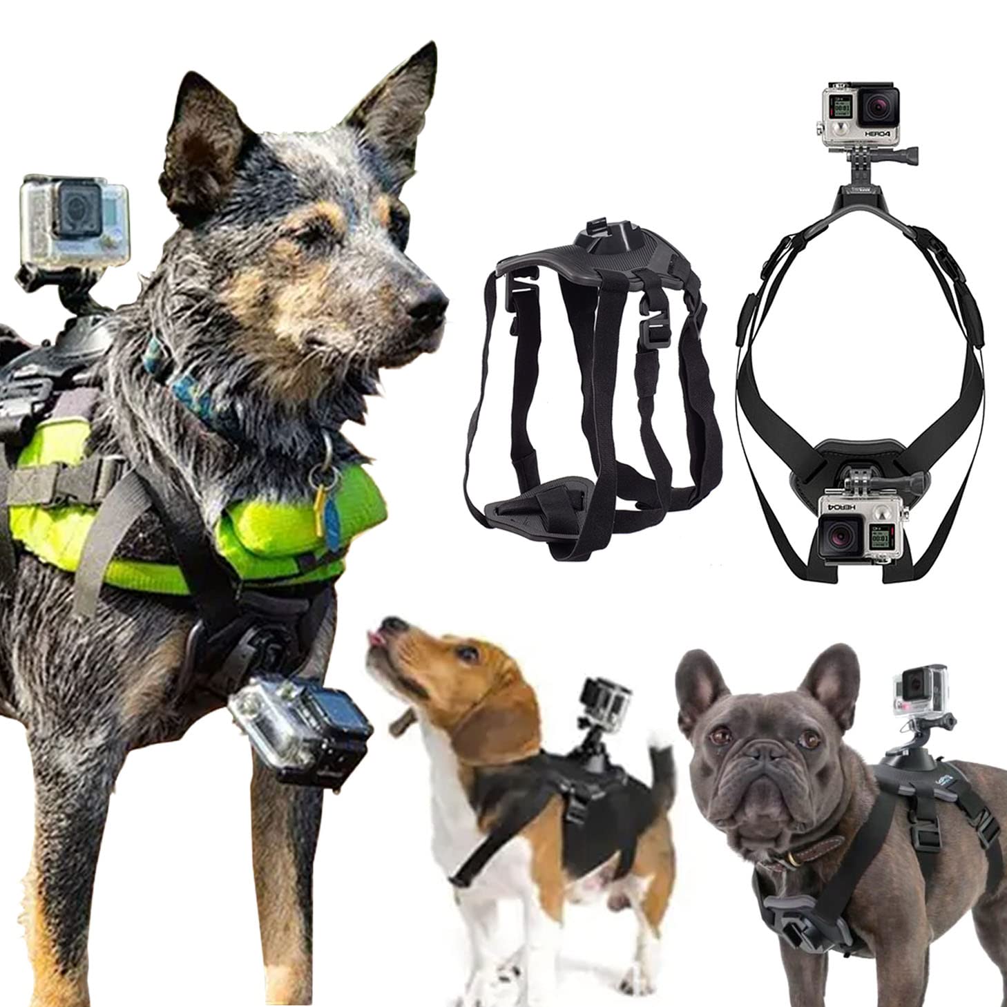 Dog Harness Mount for Gopro, Soft and Adjustable Dog Harness for Large, Medium and Small Dogs Can Be Used for Chest and Back Fixation Suitable for All Models of Gopro Hero