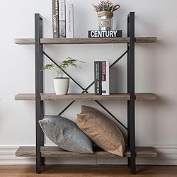 HSH 3-Shelf Bookcase, Rustic Gray 3 Tier