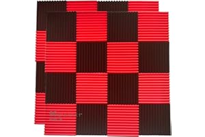 XIN&LOG 96 Pack Allxinlog Absorb the echo Acoustic Foam Panel Wedge Studio Soundproofing Wall Tiles 12" X 12" X 1" (48RED+48BLACK)