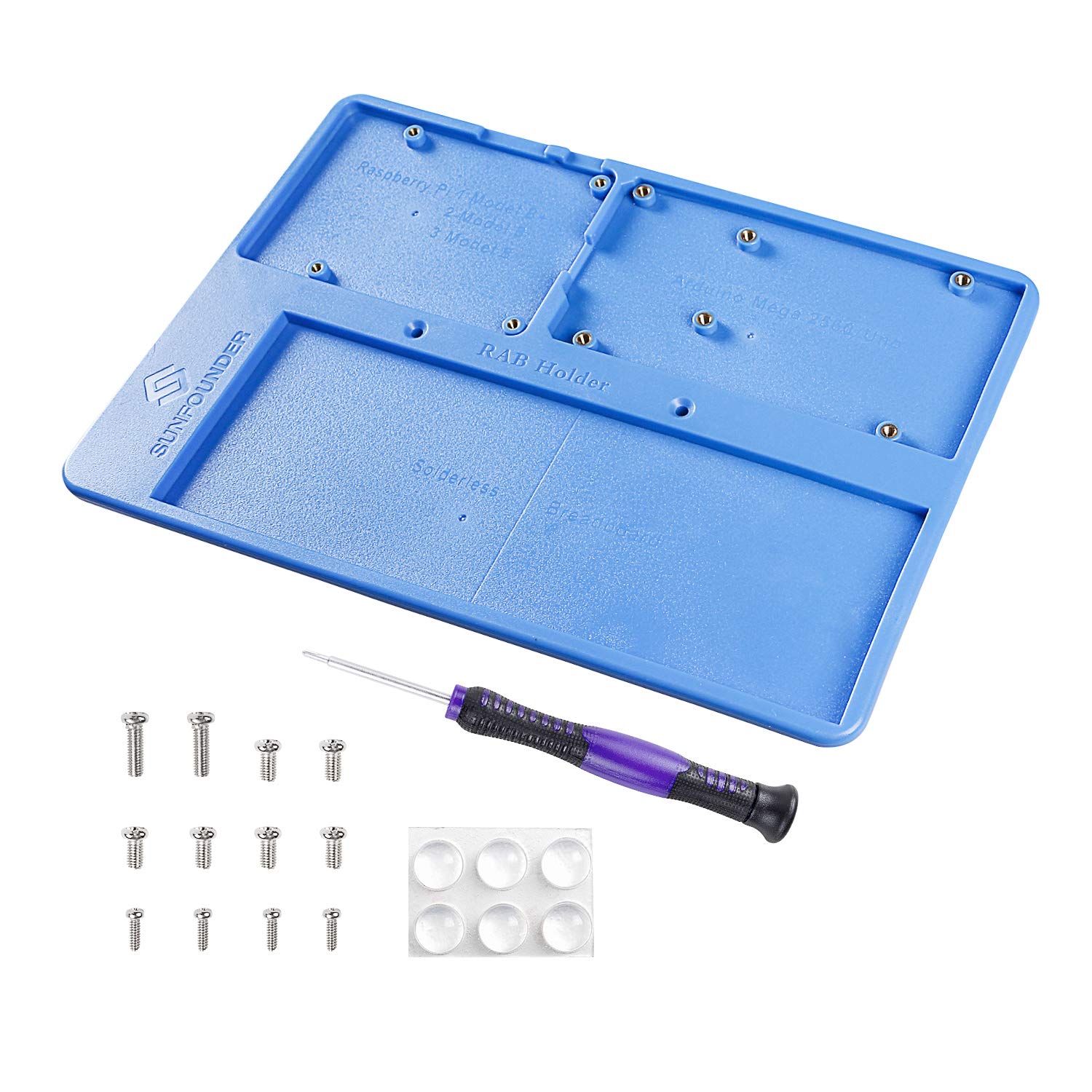 SunFounder RAB Holder Raspberry Pi R3 Breadboard Holder 5 in 1 Base Plate Compatible with Arduino R3 Mega, Raspberry Pi 4B 3B+ 3B 2 Model B 1 Model B and 400 800 Points Breadboard