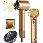 High-Speed Ionic Hair Dryer: 150000 RPM Brushless Motor 500 Millions Negative Ionic Care Blow Dryer for Fast Drying Low Noise Thermo-Control Hairdryer, Travel with Magnetic Diffuser & Nozzle