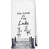 Yjeslw Lake House Decor Hand Towels, Lake House Gifts,Dog Mom Lovers Owner Gifts Dish Towels Decor, Funny Lake Dog Tea Towel for Kitchen Bathroom Lakehouse Decorative, 16x24 Inch