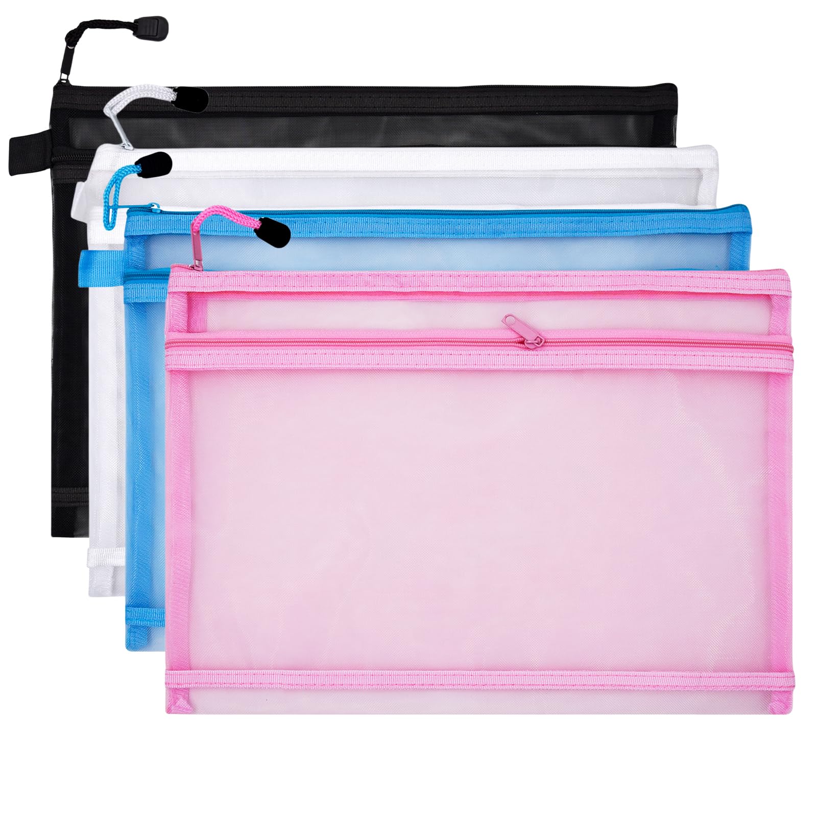 scicent A5 Mesh Zip Wallets Folders 4 Pieces Mesh Zipper Pouch Document Bag - A5 Zipper File Bags for School & Office Supplies - 5210