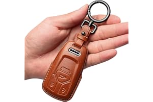 Tukellen for Audi Key Fob Cover Genuine Leather with Keychain,Leather Key Case Protector Compatible Audi A4 Q7 Q5 TT A3 A6 SQ5 R8 S5 Smart Key-Brown