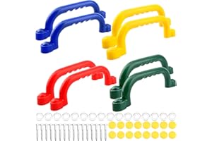 Restroma 8 Pieces Playground Safety Handles Swing Set Handles Playset Grab Handles for Kids Boys Girls Outdoor Play House Frame Accessories(Green,Blue,Yellow,Red)