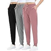 ZENEX 3 Pack Women Joggers, Women's Sweatpants with Pockets for Running, Yoga, Workout & Lounge