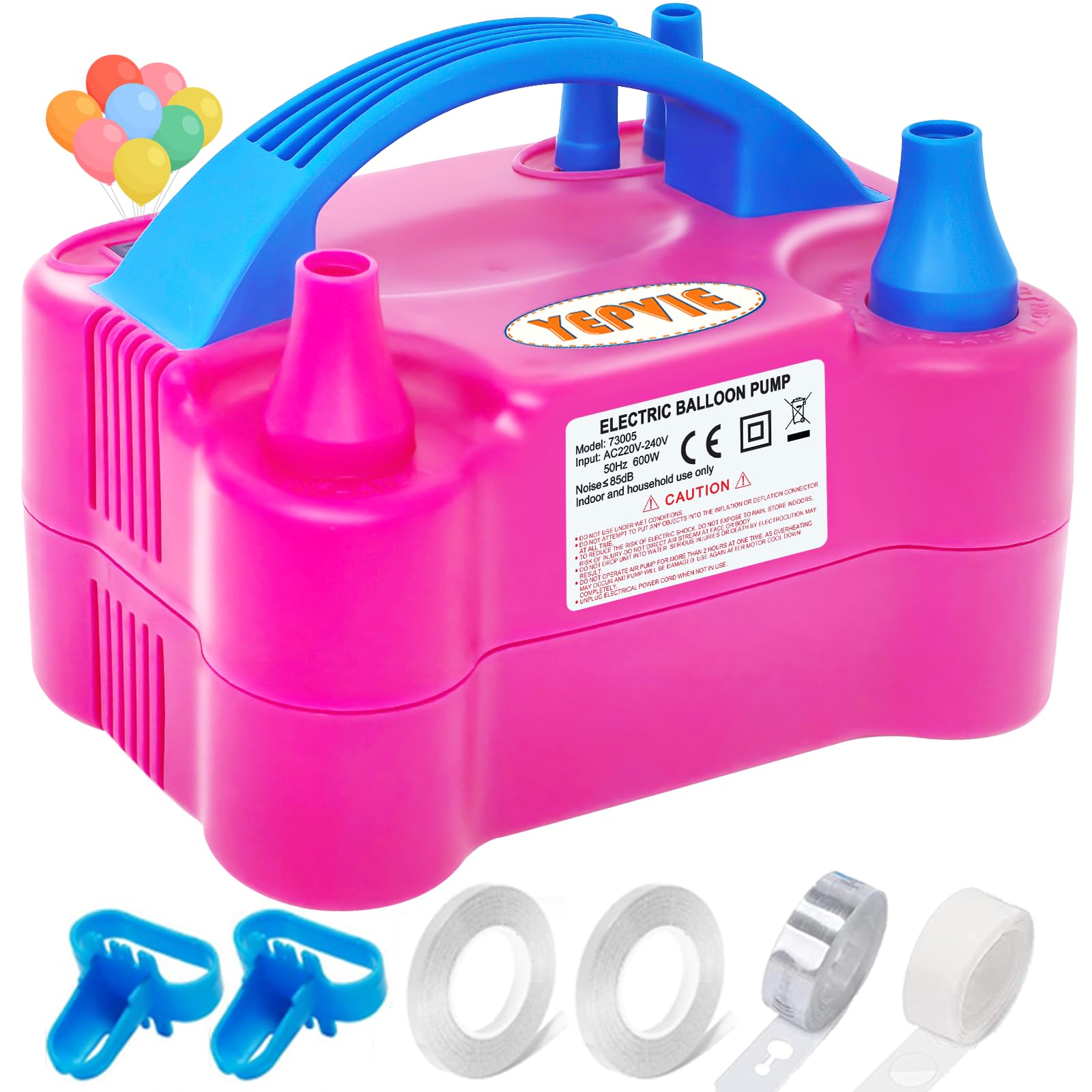 YEPVIE Electric Balloon Pump UK, Portable 2 Modes Balloon Inflator with 6 Balloon Arch Kits, Electric Air Pump for Balloons, Professional Electric Balloon Blower Machine for Birthday Party Decoration