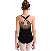 QZSH Girls Dance Ballet Leotard Mesh Cap Sleeve,Cute V-Shaped Mesh Back
