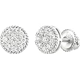 8mm Moissanite Stud Earrings, Cluster Setting with 17 Small Stones, Secure Screw Back for Men and Women, Lab-Grown Diamond Alternative,S925 White/Yellow 14K Real Gold Plating Ear Stud for Women&Men Ideal Gift for Anniversary and Christmas