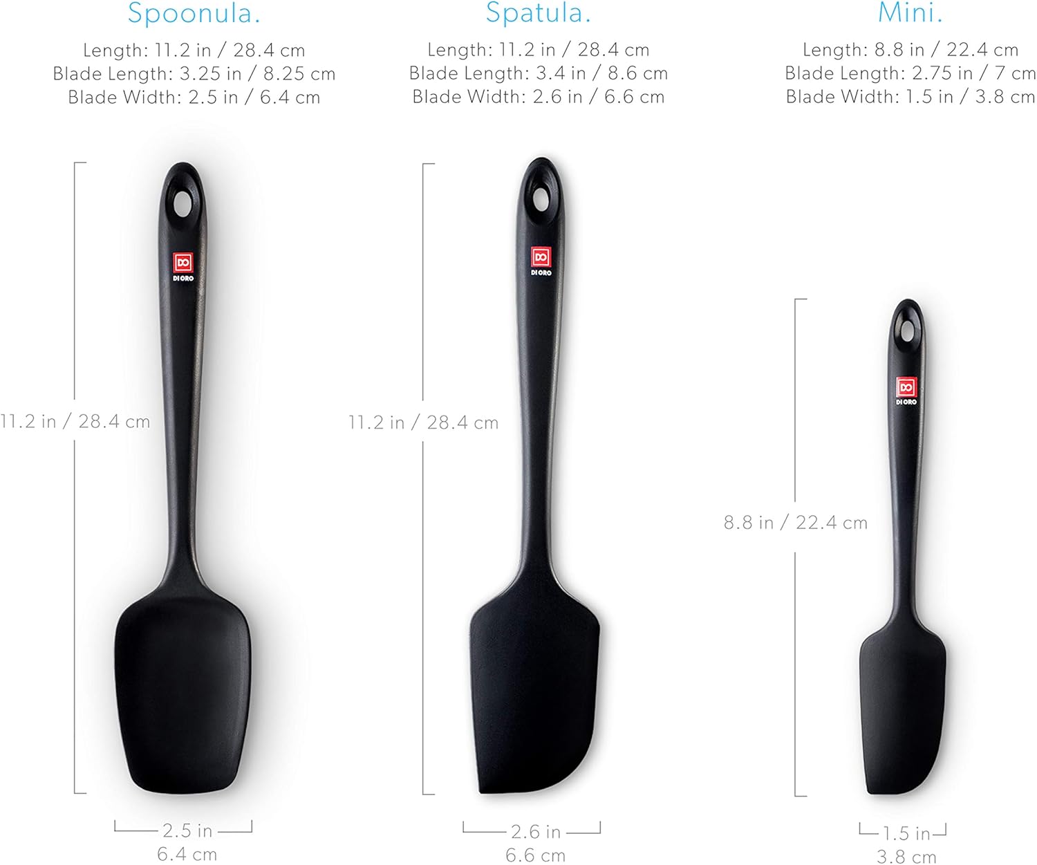 DI ORO Seamless Series 3-Piece Silicone Spatula Set - 600°F Heat Resistant Non Stick Rubber Kitchen Scraper Spatulas for Cooking, Baking, and Mixing – BPA Free and LFGB Certified Silicone (Black): Kitchen & Dining