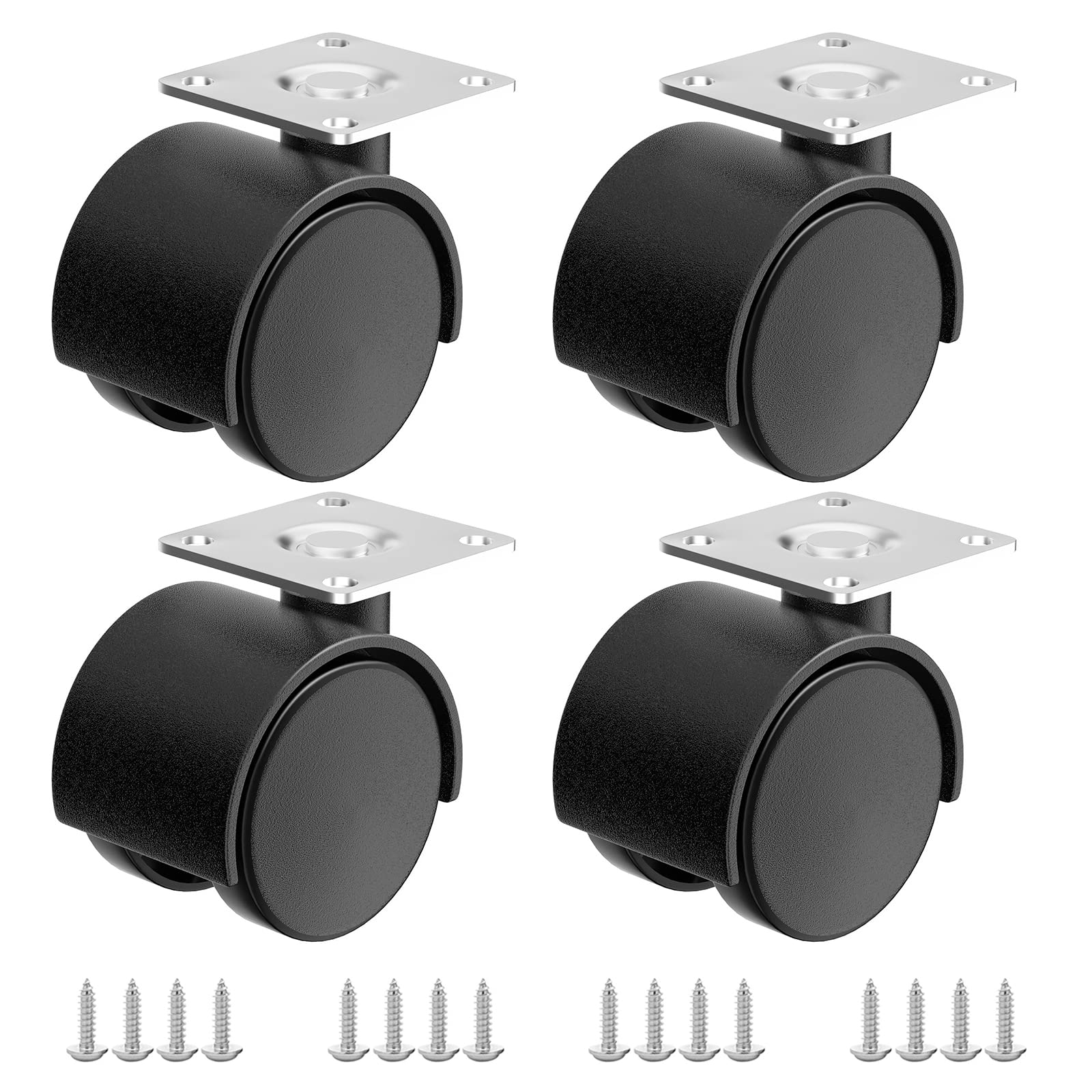 Photo 1 of 2 Inch Casters Set of 4, Plastic Wheels for Furniture, Plate Swivel Nylon Castor Wheels for Carts, Furniture, Planter, Baby Bed, Kitchen, Drawers, Cabinet, Table (with Stainless Steel Screws)
