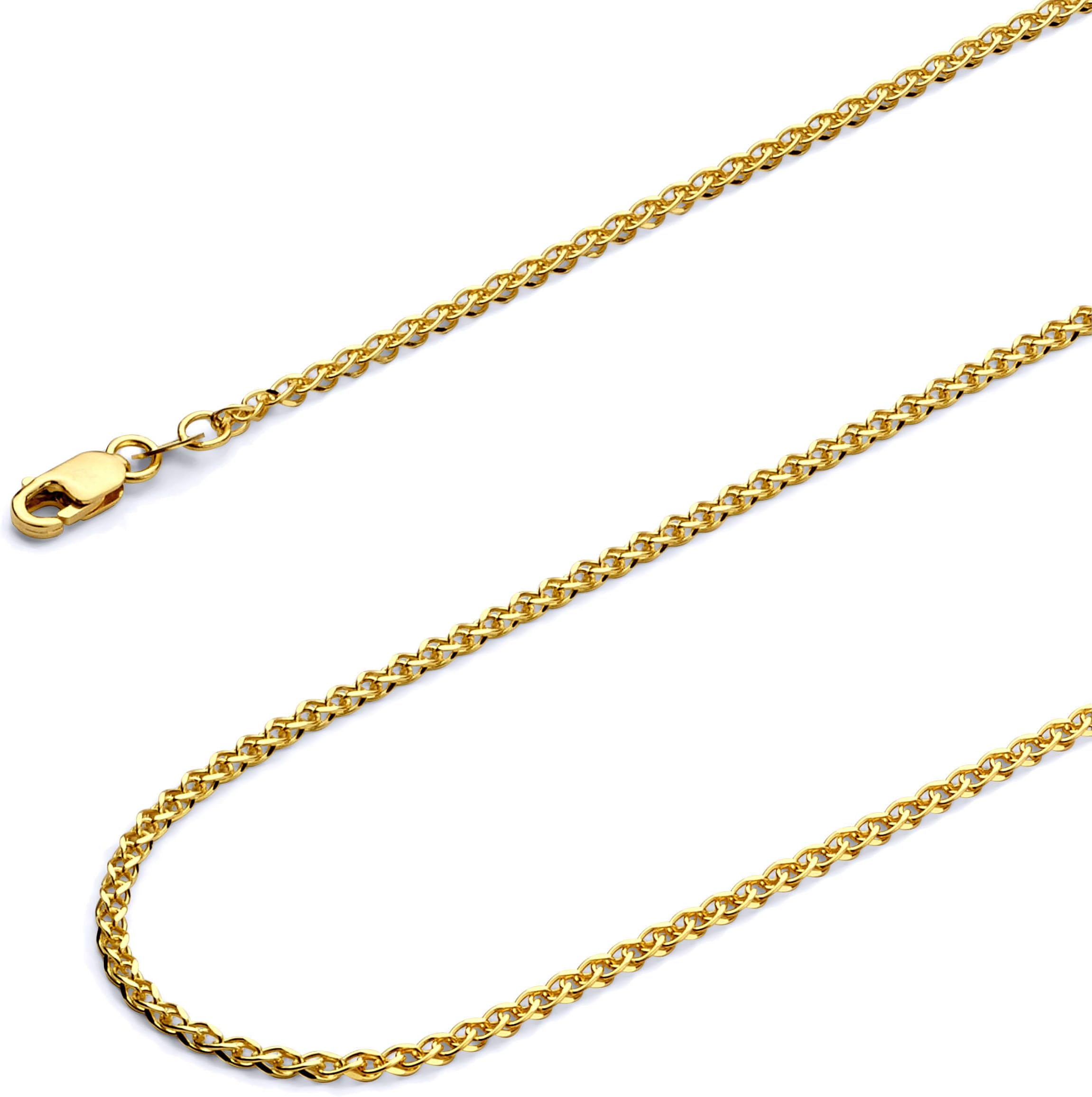14k Yellow and White Gold Solid 2mm Flat Open Wheat Chain Necklace