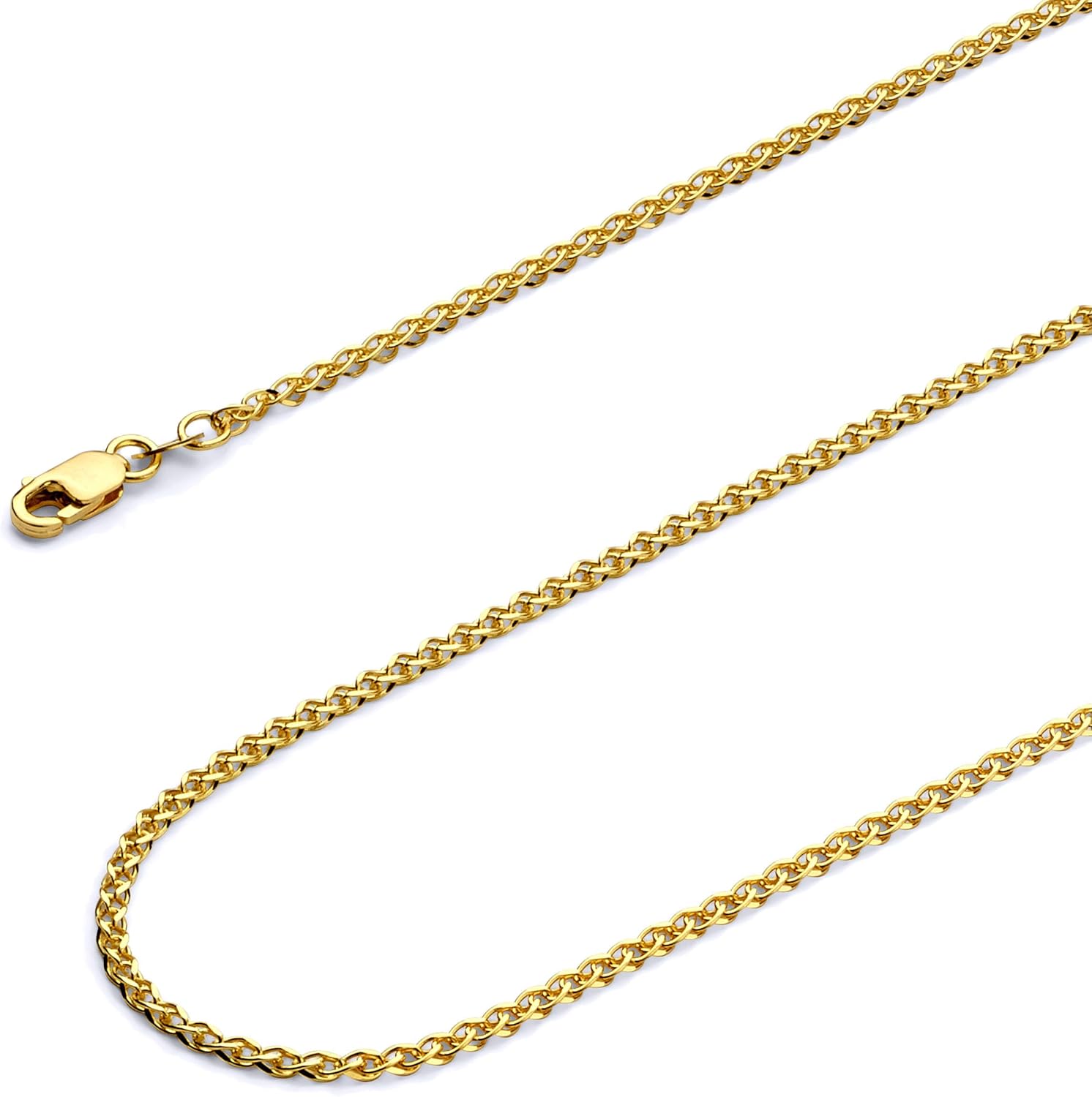 Wellingsale 14k Yellow Gold Polished Solid 2mm Flat Open Wheat Chain Necklace - 20": Jewelry
