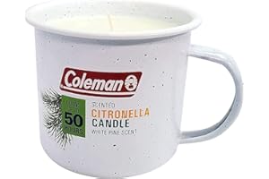 Coleman Scented Outdoor Citronella Candle in Tin Mug, Pine Scented Rustic Outdoor Camping Candle, Up to 50h Burn Time