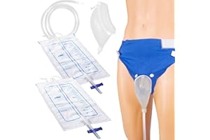 OPSTRA YEE Wearable Urinal Bag with Reusable Silicone Catheter (2000ml & 1000ml), Portable External Urine Collector Comfortable & Discreet, Elderly Men Blue