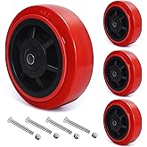 6 Inch Polyurethane Caster Wheels- Polyurethane on Polyolefin Core Wheel with Double Roller Bearing, Casters Set of 4 Heavy Duty with 4800 lbs Capacity, Use for Handling, Industrial Trolleys