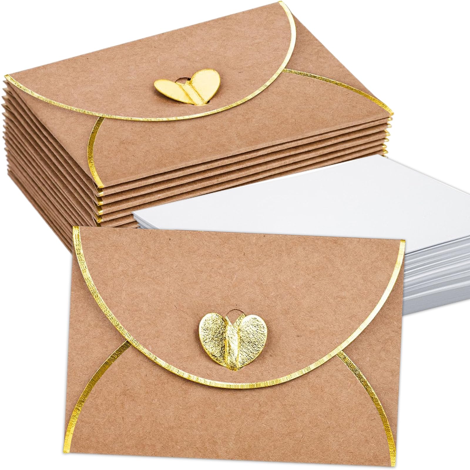 Photo 1 of 30 Pcs Mini Envelopes With Gold Heart Shaped Clasp, Mini Envelopes With Blank Cards For Wedding Birthday Greeting Cards Graduation?4.13 x 2.76 inch?