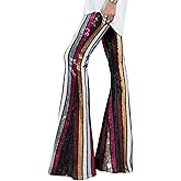EVALESS Women Sequin Pants Sparkly Glitter High Waisted Wide Leg Flare Trousers Bell Bottom Night Out Clubwear