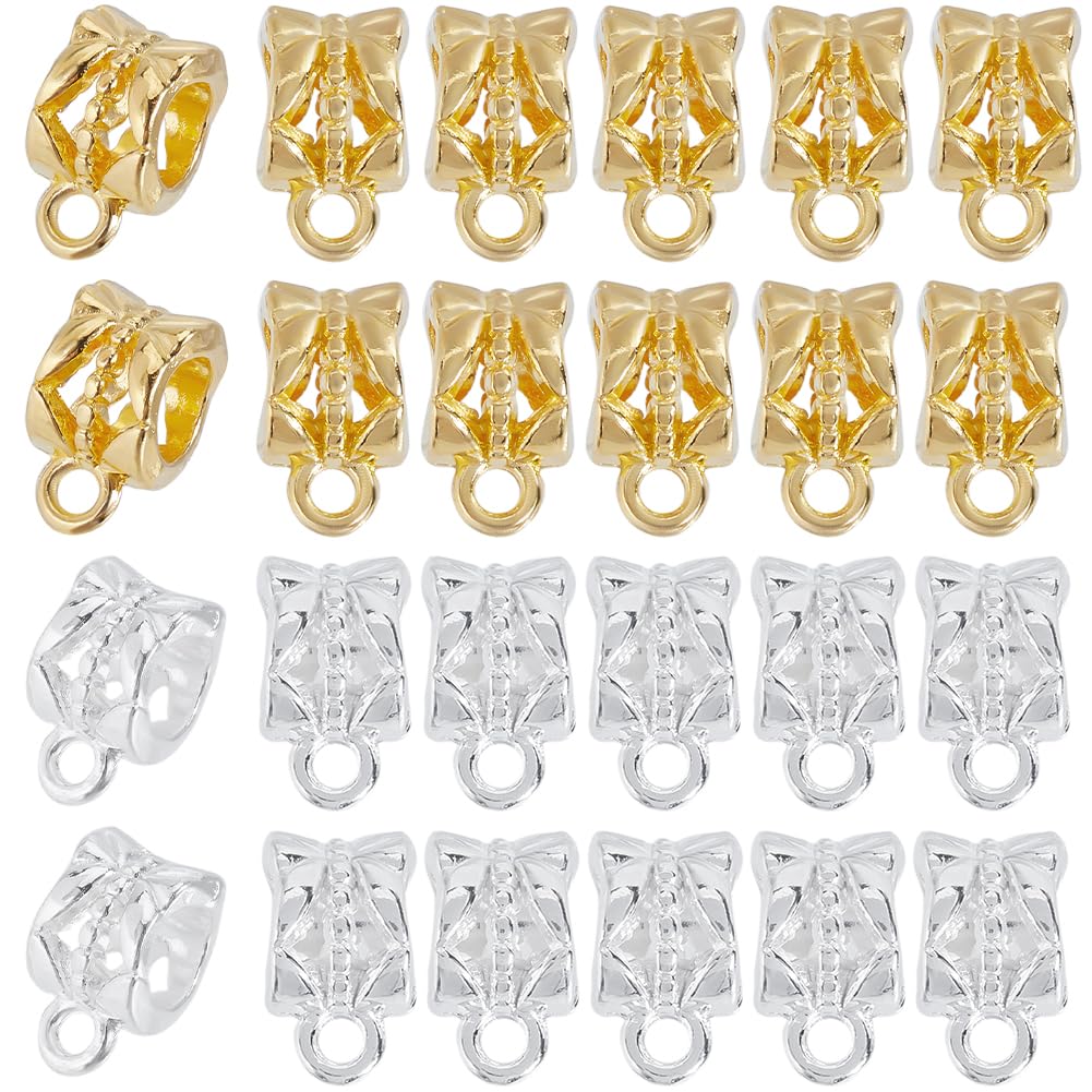 SOFPLATE 1 Box 160Pcs Gold Bail Spacer Bead Silver Tube Bails Bulk Clasp Bail Bead Charms Connector Tibetan Style Link European Alloy Loop Loose Spacer Beads for jewellery Making Bracelet Necklace