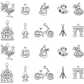 DanLingJewelry 100Pcs 10 Styles France Paris Travel Theme Charms Antique Silver French Perfume Eiffel Tower Mug Charms for Jewelry Making Crafts