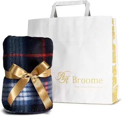 Amazon ブルーム かわいい フリース ブランケット ダークチェックネイビー G チェック柄 プレゼント 大判 あたたか ひざ掛け ギフト リボンラッピング 紙袋付き タオルショップ ブルーム ひざ掛け ハーフケット