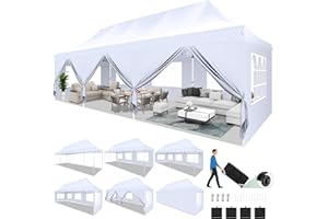 TOOLUCK Canopy Tent 10x30 Pop Up Canopy with 8 Removable Sidewalls Party Tents for Parties Wedding Patio Commercial Waterproof and UV50+ Ez Outdoor Instant Gazebo with Roller Bag & 4 Sandbags（White