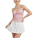 winkbay Women's Cute Bow Deep V Neck Camisole Top Y2k Graphic Lace Spaghetti Strap Coquette Tops Going Out Outfits