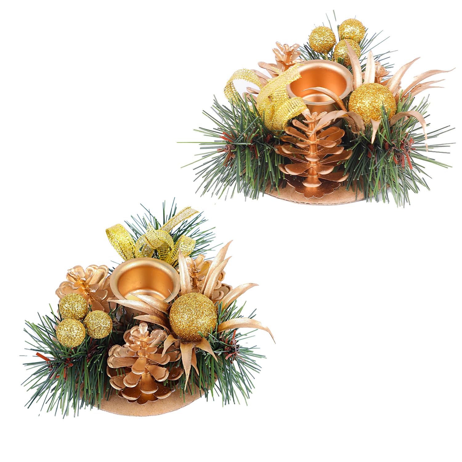 DERAYEE 2 Pack Christmas Candlestick Holders, Gold Decorative Candle Holders for Christmas Table Mantle Fireplace Decoration (gold)