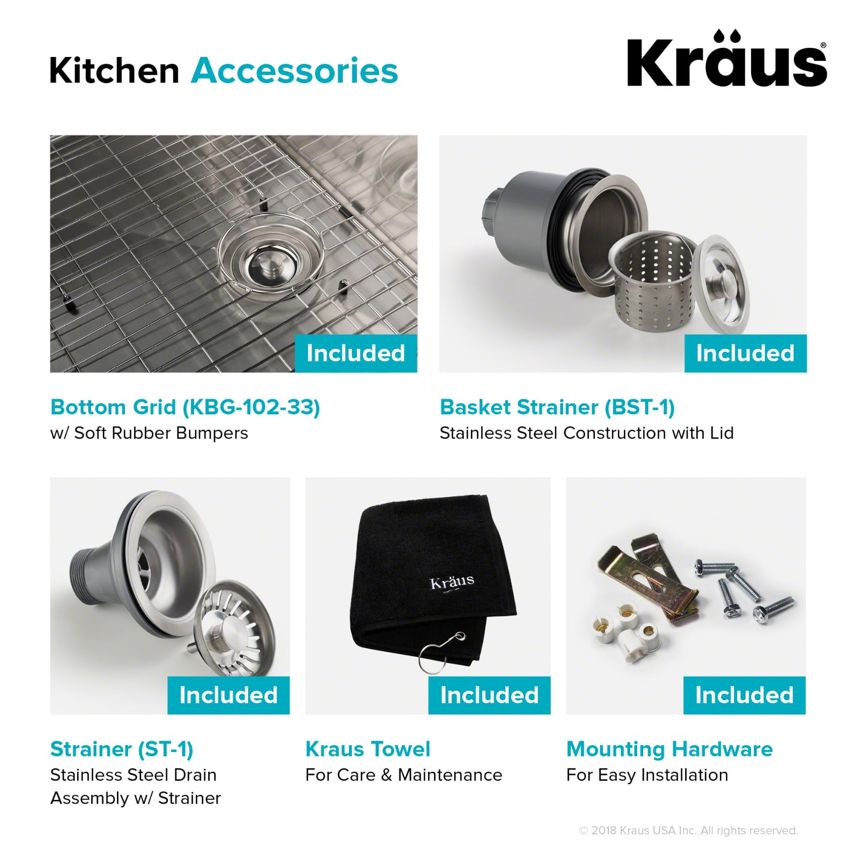 KRAUS Standart Pro 33 -inch Undermount 50/50 Double Bowl 16 Gauge Stainless Steel Kitchen Sink, KHU102-33