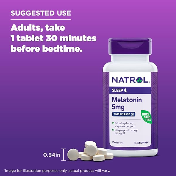 NATROL MELATONIN 5 MG TIME RELEASE, DIETARY SUPPLEMENT TO MINIMIZE WAKE UPS, NIGHTTIME SLEEP AID, 100 TABLETS, UP TO A 100 DAY SUPPLY