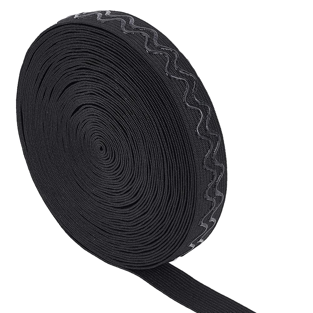 BENECREAT 10 Yards/ 9.14m Non-slip Silicone Elastic Grip Tape, 18.5mm Black Elastic Bobbin, Knitted Elastic Silicone Elastic Grip Tape for Garment Sewing Projects