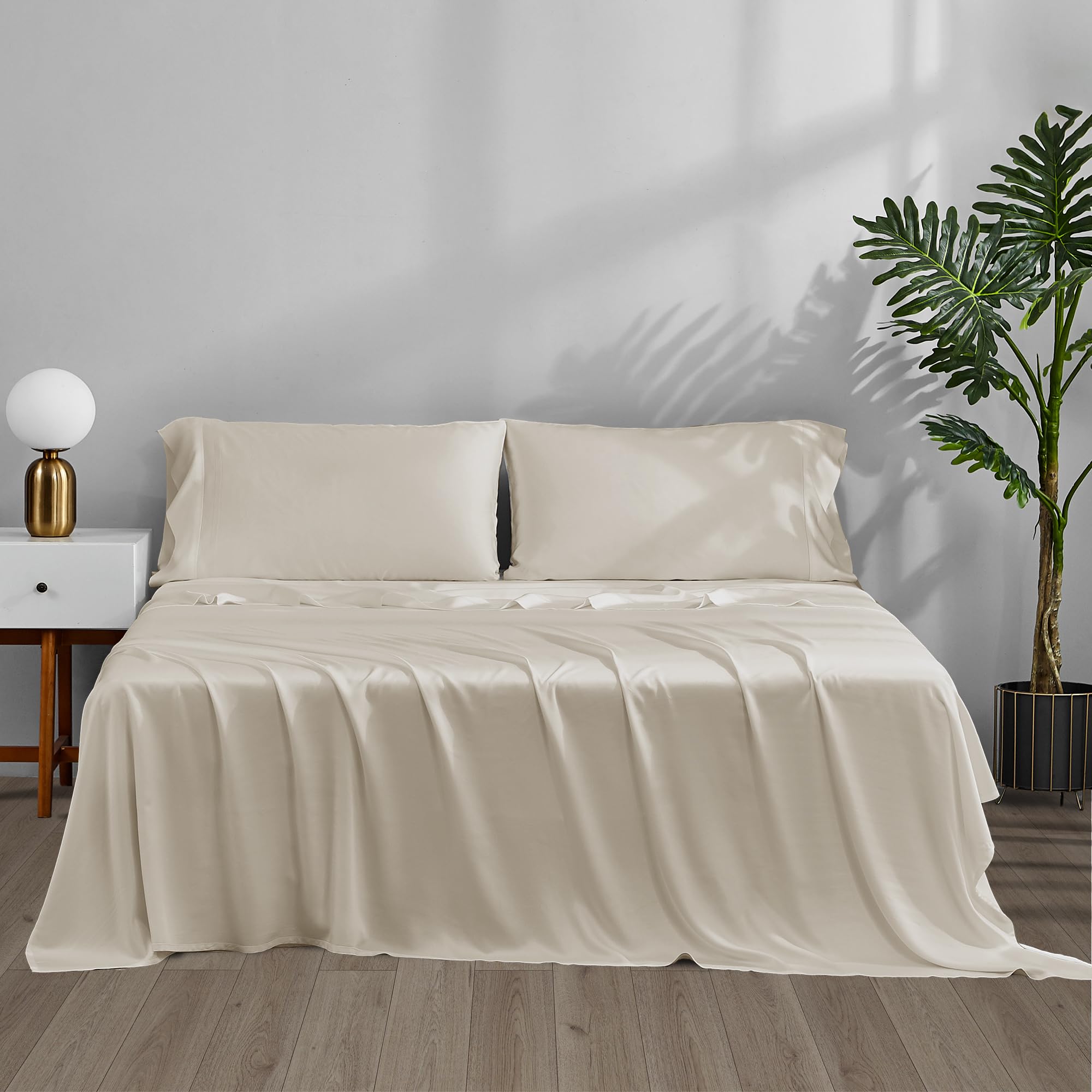 Photo 1 of ACCURATEX Cooling Sheets King Size - 100% Viscose Made from Bamboo, Luxury Cool Silky Sheet Set for King Size Bed, Super Soft Breathable Bedding Sheets up to 16 inches Deep Pockect, Beige