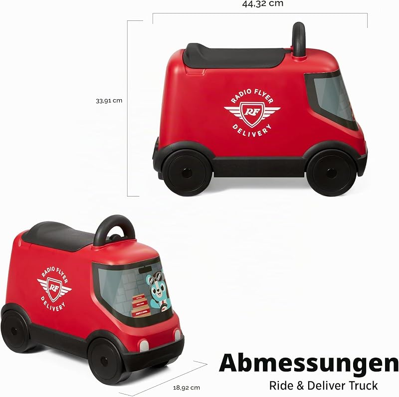 Ride & Deliver Truck, rotes Rutschfahrzeug für Kleinkinder ab 2 Jahren