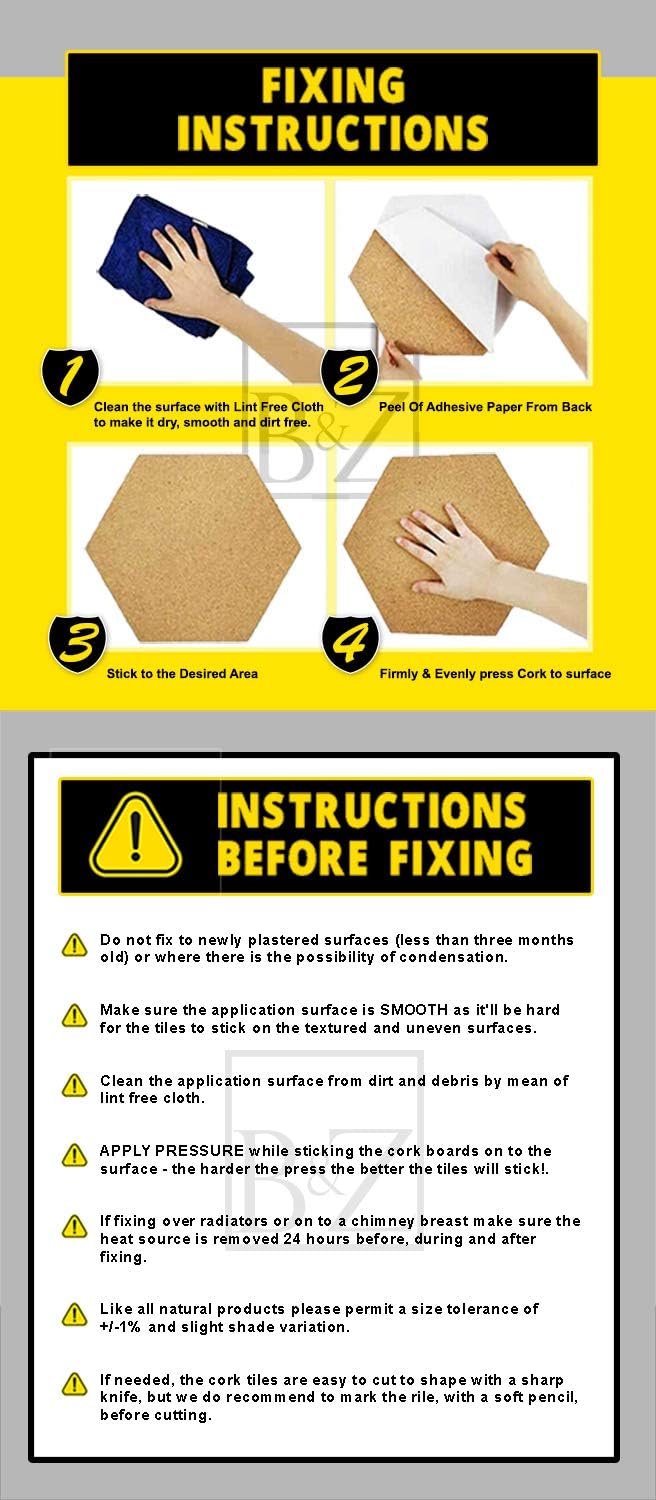 B&Z Self Adhesive Sticky Cork Board Hexagon Tiles Mini Wall Bulletin Boards Pin Message Notice Board Office Memo School Pinboard Wooden Push Pin Hexagon Rounded Curves (30cm x 26cm x 0.6cm) (8) - Image 5