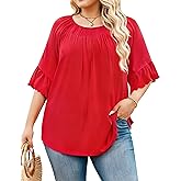 IN'VOLAND Plus Size Tops for Women 3/4 Sleeve Shirts Dressy Casual Crew Neck Blouse Spring Summer Clothes