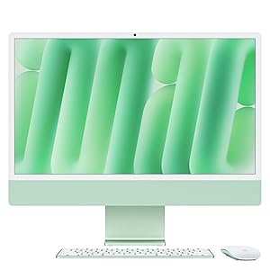 Apple iMac Computer desktop all-in-one: Chip M4, CPU 8-core e GPU 8-core: display Retina 24”, 16GB di memoria unificata, 256GB di archiviazione SSD, con accessori. Per iPhonePad; Verde