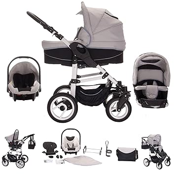 Bebebi Paris | 3 in 1 Kinderwagen Komplettset | Luftreifen | Farbe: Concord