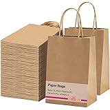 MESHA Kraft Paper Bags 5.25x3.75x8 Brown Small Gift Bags with Handles Bulk,100 Pcs Kraft Paper Bags for Small Business,Birthd