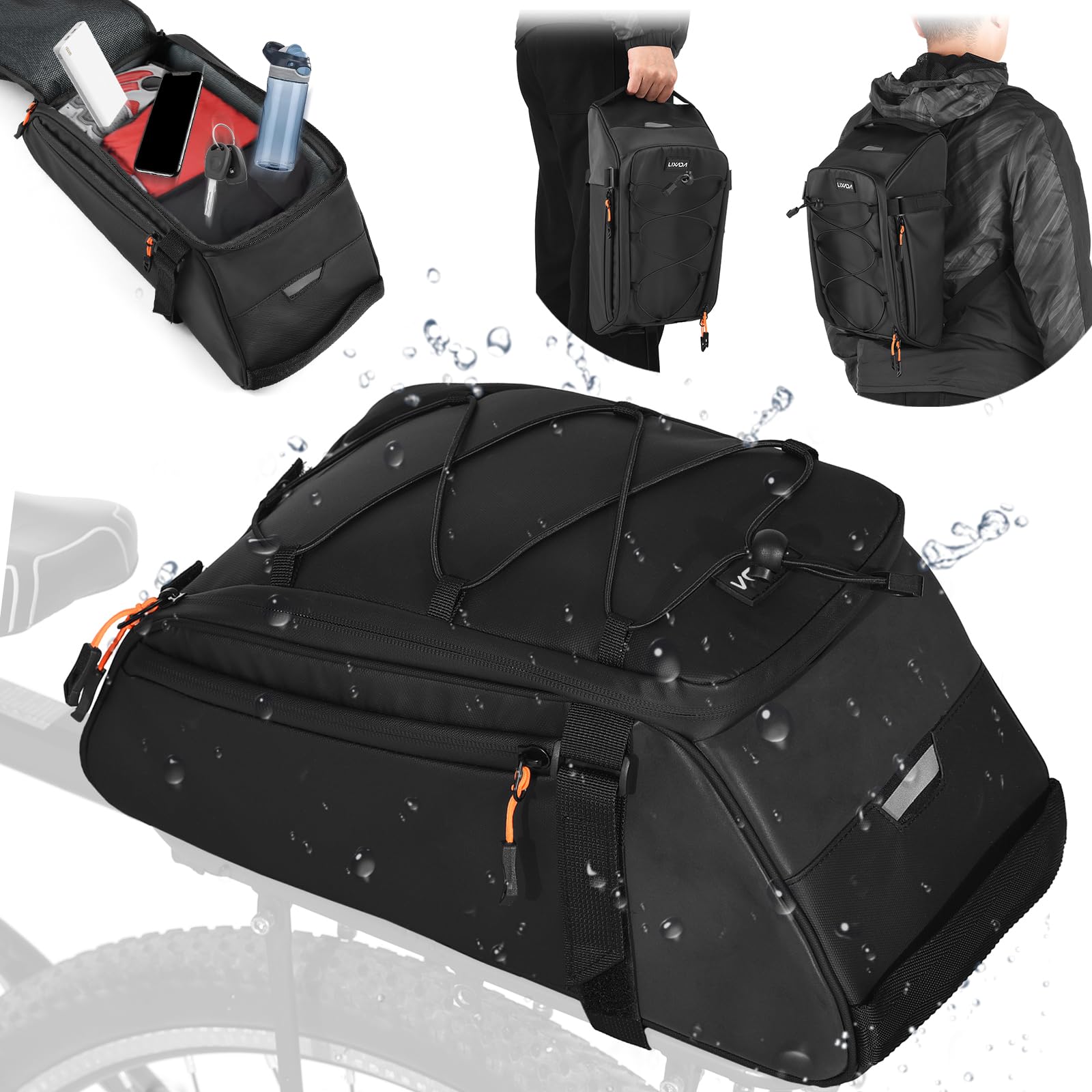 Lixada 4-in-1 Waterproof 10L Bike Saddle Bag with Shoulder Strap Backpack Function Bicycle Saddle Panniers Lightweight Compact for Traveling Cycling Commuting Outings