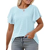 VISLILY Womens-Plus-Size-Summer-Tops Ruffle Short Sleeve T Shirts Crewneck Eyelet Tunics Casual Loose Tee