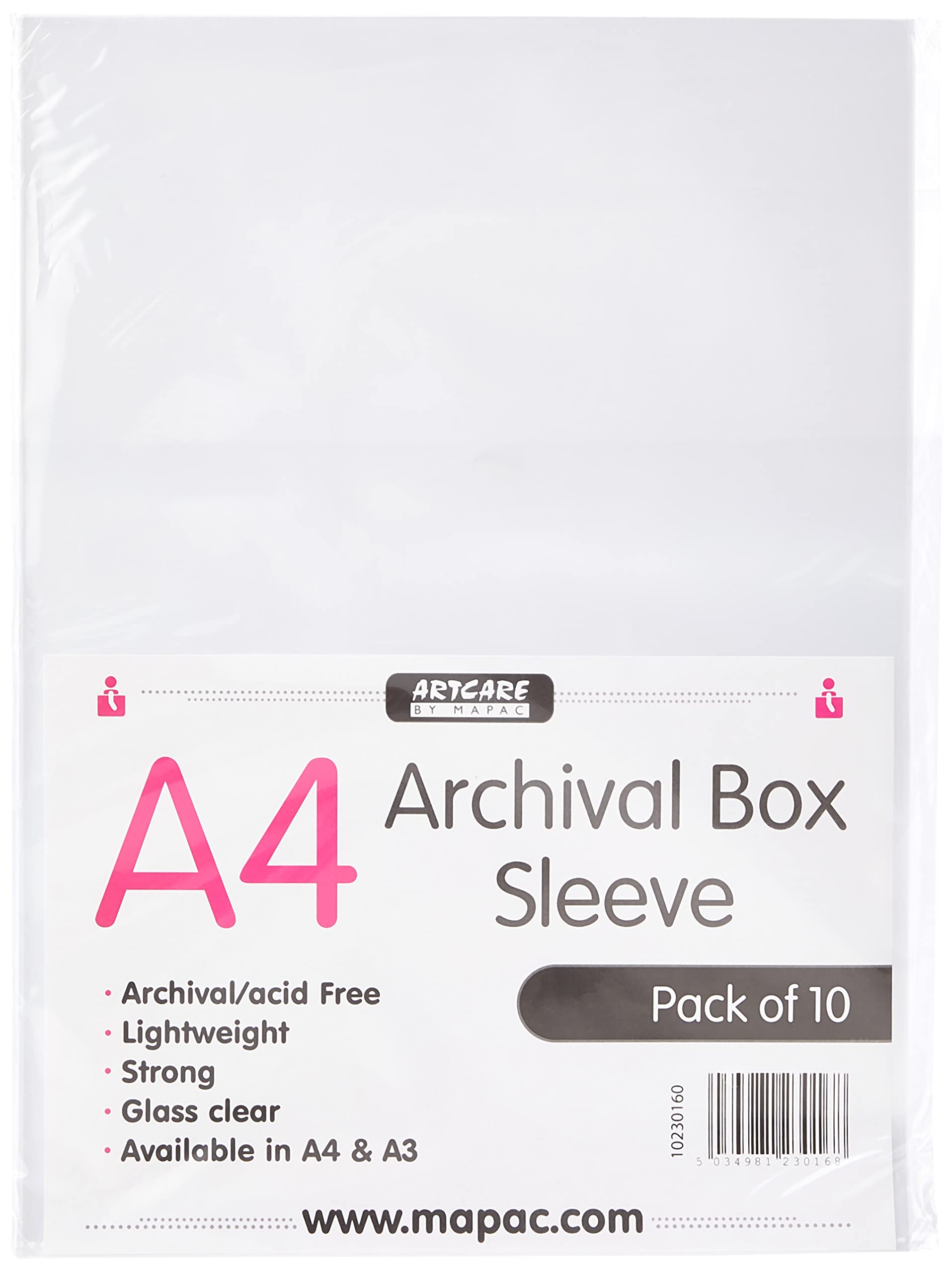 Artcare 15143001 34.5 x 0.1 x 23 cm A4 Synthetic Material Archival Unpunched Box Sleeves, Pack of 10, Clear