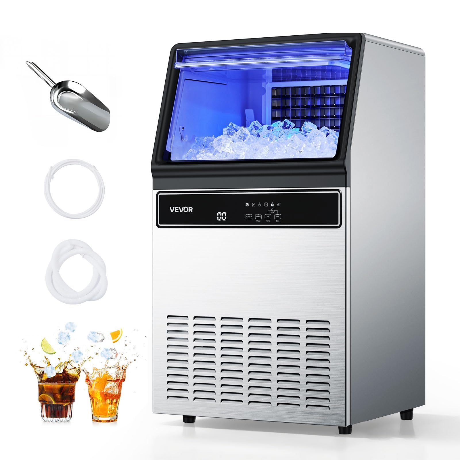 Photo 1 of ******it turns on perfectly******VEVOR Commercial Ice Maker Machine, 130Lbs/24H with 33Lbs Storage, 45 Cubes per Cycle, Stainless Steel Freestanding & Under Counter Ice Maker with LED Display & Self-Cleaning, for Home Bar Restaurant