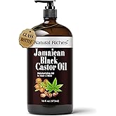 Natural Riches Jamaican Black Castor Oil Glass Bottle Pure Organic Cold Pressed for Hair Growth Skin Care for Dry Skin Conditioning Eyebrows Eyelashes Scalp and Nail Moisturizes & Repairs 16fl.oz.