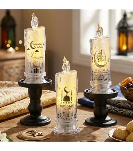 3 Pcs Eid Mubarak Flameless Candles - Ramadan LED Decor With Moon Designs