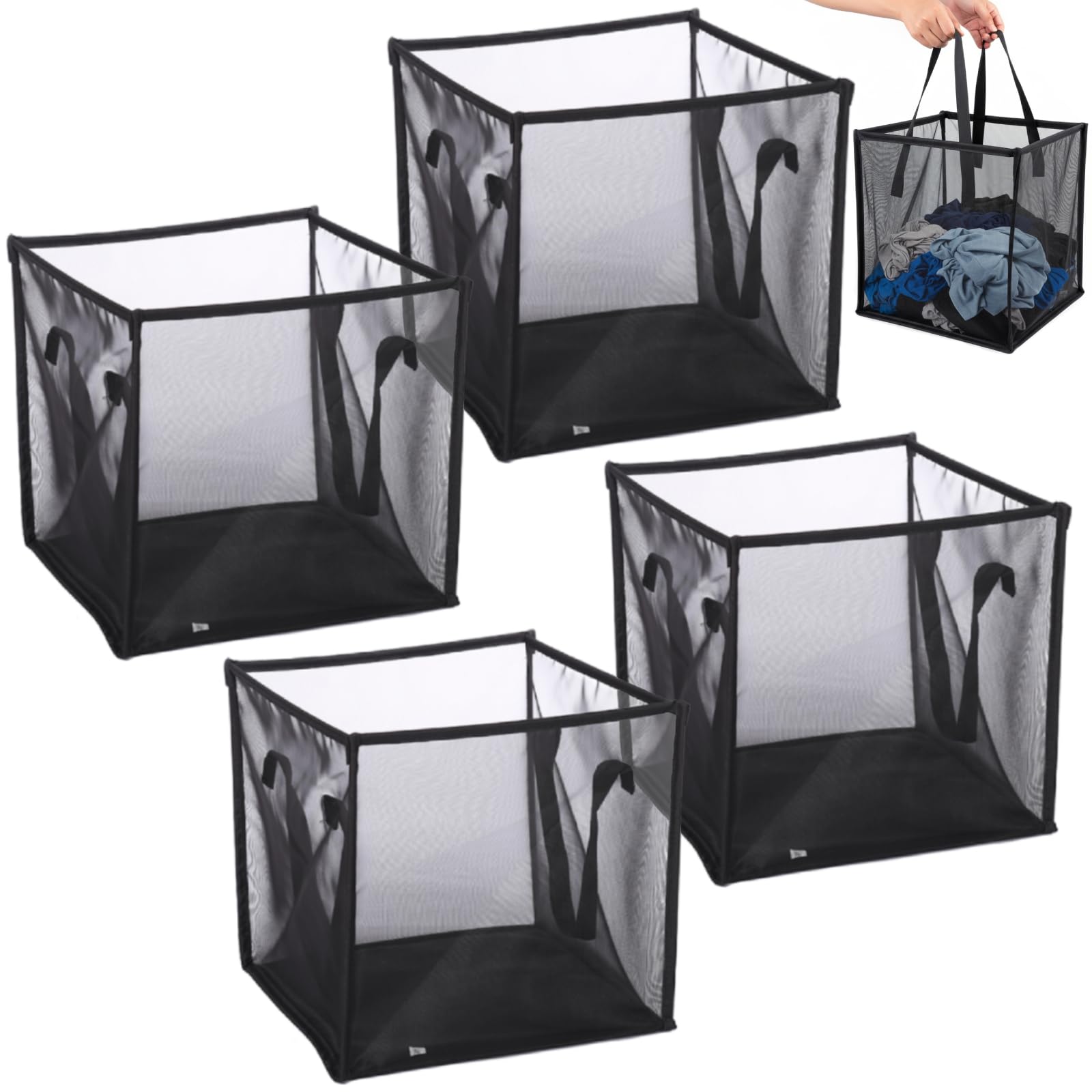SOUJOY 4 Pack Popup Laundry Hamper, Collapsible Mesh Laundry Baskets with Handles, Foldable Clothes Hamper, Easy to Open, Portable for Laundry Storage, Kids Toy, College Dorm or Travel