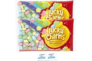 GENERIC Lucky Charms Magically Delicious Large & Fluffy Marshmallows 2-Pack - 7 oz Bags, with 2 Unscented Purell Wipes